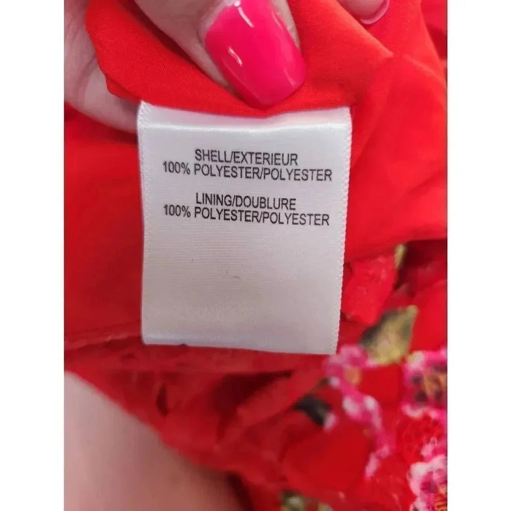 Bella Badgley Mischka Cynthia Red Floral Knee Length Dress Womens Size 4. - Picture 4 of 8
